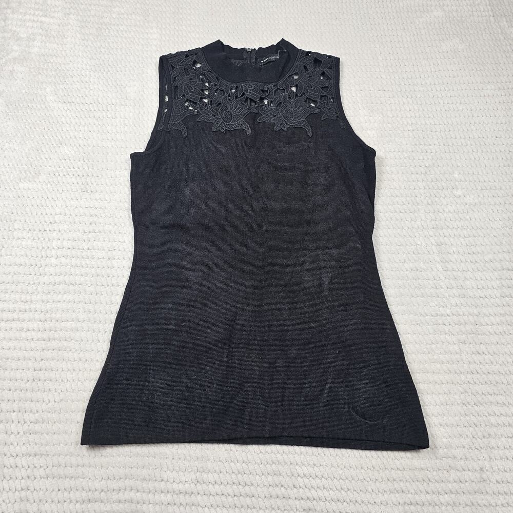 White House Black Market Shirt Womens XS Sweater Sleeveless Crochet Lace Trim